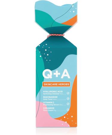 Q+A Skincare Heroes Gift Set: Hyaluronic Acid Cleanser, Vitamin C Serum, Ceramide Cream, Niacinamide Toner - Buy Online on GoSupps.com