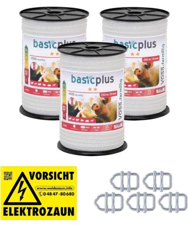 Voss Farming 750m Electric Fence Band for Pasture - 10mm 4x0.16mm Niro White Connector for Horses Ponies & Cattle - 3x 250m Solutions - Buy Online on GoSupps.com
