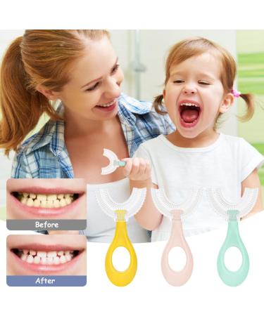 Vicloon 3Pcs Kids U-Shaped Toothbrush Set for Toddlers and Children (2-6 Years) | Oral Cleaning with Food Grade Silicone Brush Head | Blue, Pink, Yellow - Buy Online on GoSupps.com