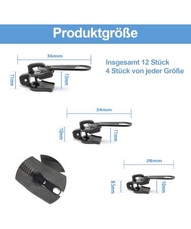 12-Piece Zipper Slider Replacement Set | Zipper Pull Fixer for Coats Suitcases & Backpacks - Black - Buy Online on GoSupps.com