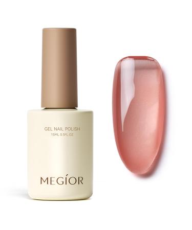 MEGIOR Jelly Red Gel Nail Polish 15ML Light Red Gel Polish 1PC Nail Polish Gel Soak Off UV Gel Polish Translucent Color Neutral Gel Polish for Nail Art Manicure DIY at Home