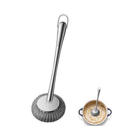 Pan Scouring Brush Flexible Stainless Steel Pot Scourer with Hanger - Kitchen Utensils for Dishwashing Sink Iron Pots Bowl Plates Non-Stick Pans Guanglu