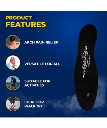 Happy Feet Orthotic Insoles for Plantar Fasciitis & Flat Feet | Gel Inserts for Men & Women | High Arch Support | M2 Size (Men 7.5-9 Women 9-10.5) - Black - Buy Online on GoSupps.com