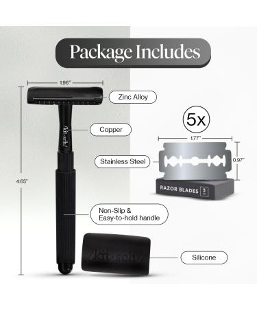 Kitsch Double Edge Safety Razor - Reusable Razor for Men & Women Includes 5 Refills Extra-Long Handle Silicone Cap - Perfect Travel Essential in Black - Buy Online on GoSupps.com