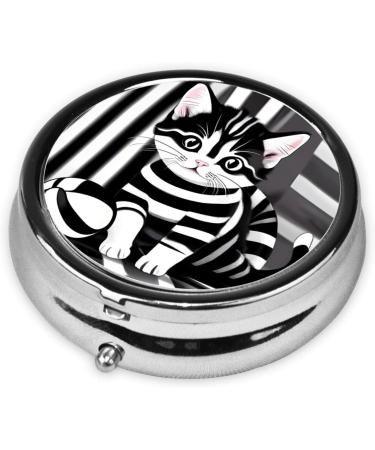Portable Black and White Striped Round Pill Box Organizer - 3 Compartment Travel Pill Box for International Shipping - Buy Online on GoSupps.com