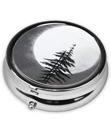 Moon Pine Tree Round Pill Box - 3 Compartment Portable Organizer for Purse & Pocket | Travel-Friendly Medication Storage - Buy Online on GoSupps.com