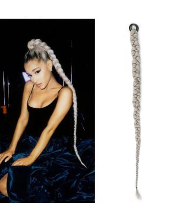 Ponytail Extension Synthetic Chignon Tail With Rubber Band Hair Ring Long Boxing Braids Crochet Braid Hair Ponytail Extensions Ponytail Hair Extension (Color : #1B/Silver Grey Size : 28inches) 28inches #1B/Silver Grey
