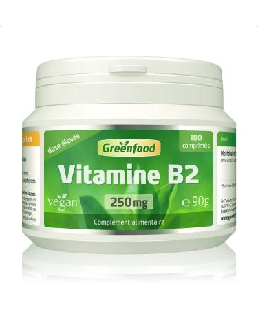 Greenfood Vitamin B2 (Riboflavin), 250 mg, high dose, tablets, vegan - for the normal functioning of the nervous system. No artificial additives. No genetically modified organisms.