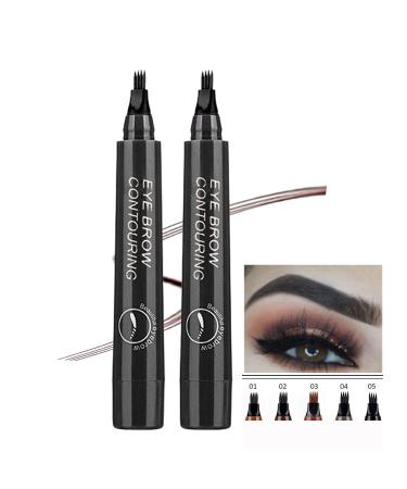 Microblading 2 Pack Eyebrow Pen Waterproof Fork Tip Eyebrow Pencil Long Lasting Professional Fine Sketch Liquid Eye Brow Pencil 5Black*2