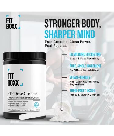 Fit Boxx ATPDrive Micronized Creatine Monohydrate Powder | 5g High Absorption Creatine Supplement for Strength, Muscle Recovery & Focus Unflavored, Vegan, Non-GMO, Gluten-Free, 60 Servings - Buy Online on GoSupps.com