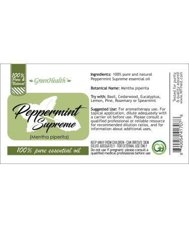 Peppermint (Mentha Piperita) Oil 1/3 fl oz (10 ml) Glass Bottle 100% Pure Essential Oil GreenHealth - Buy Online on GoSupps.com