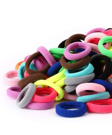 120PCS Baby Hair Ties, Cotton Toddler Hair Ties for Girls and Kids, Kids Seamless Hair Bands, Girls Elastic Ponytail Holders (Diameter 1 Inch and Assorted Colors) by Nspring Baby hair ties (bright color)