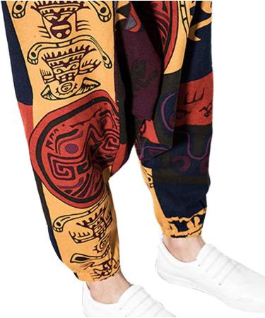 Pejihota Men's Loose Hip-Hop Harem Pants - Linen Bohemian Aladdin Yoga Pants with Pockets | Retro Print & Deep Step Style - Buy Online on GoSupps.com
