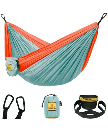 Wise Owl Outfitters Kids Hammock - Small Camping Hammock, Kids Camping Gear w/Tree Straps and Carabiners for Indoor/Outdoor Use Cloud Blue & Tangerine