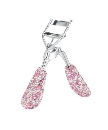Bling Rhinestone Eyelash Curlers Stainless Steel Natural and Long Lasting Eyelash Fit for All Eye Shape Curved Lash Curler (Pink)