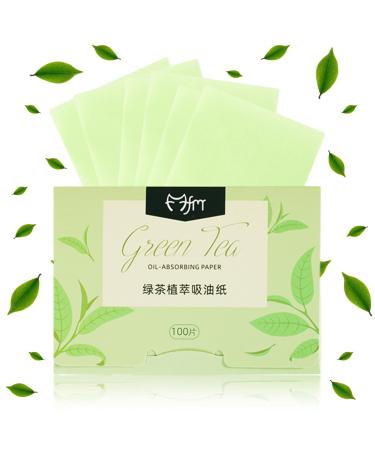 100 Sheets Blotting Paper Blotting Paper for Oily Skin Oil Control Film Sheets Paper Green Tea Oil Absorbing Tissues Paper Absorbency-Sebum & Grease for Sports Fitness Makeup Travel (6cm X 9cm)