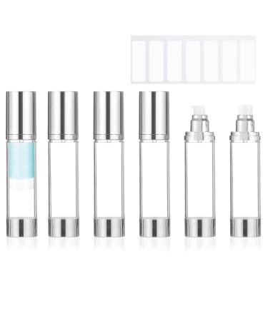 CSHITIKE 6Pcs 1.7oz/50ml Refillable Airless Pump Bottle Makeup Pump Dispenser with Labels Plastic Cosmetic Containers for Storage Travel (Silver)