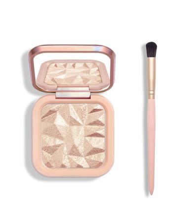 KYDA Face Highlighter Palette Kit,Shimmer Glitter Highlight Contouring Palette Natural Nude Shiny Contour Highlight Makeup Illuminator Highlighter Concealer Palette with brush-SUN GLOW C-SUN GLOW(Champagne Gold)