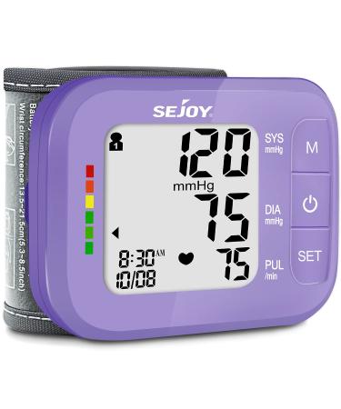 Blood Pressure Machine,Wrist Blood Pressure Monitor Digital Automatic BP Cuff Monitors Purple with Irregular Heartbeat Detection Large Display 120 Memories 5.3"-8.5" Adjustable Cuff for Home Use