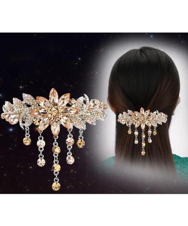 fdsmall Luxury Hair Barrettes Flower Tassel Design Spring Clip Rhinestone Hairpin Crystal Hair Clip Hair Accessories for Women Girls - Champagne - Buy Online on GoSupps.com