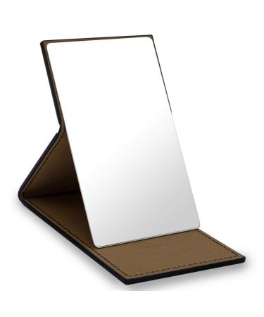 HOHIYO Compact Mirror Unbreakable Shatterproof Stainless Steel Folding Small Travel Mirror with PU Leather Case Cover for Makeup Camping Travelling(Black)