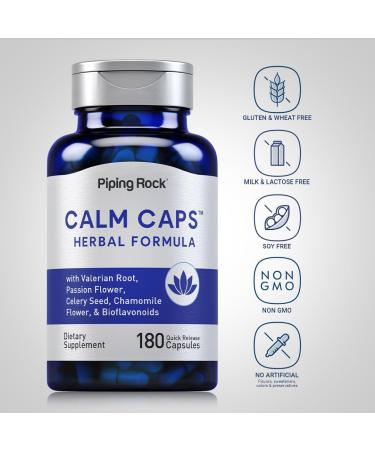 Piping Rock Calm Capsules | 180 Pills | Herbal Extract Blend | with Chamomile Valerian and Passion Flower | Non-GMO Gluten Free Supplement - Buy Online on GoSupps.com