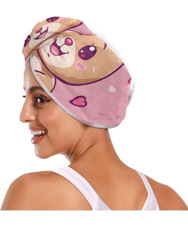 Cute Bear Pink Bow Heart Hair Towel 2 Pack | Super Absorbent Quick Dry Hair Turbans for Women & Girls - Buy Online on GoSupps.com