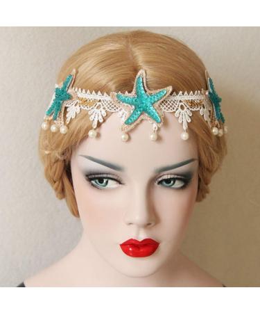 Lurrose Starfish Pearl Headband | Elastic Lace Hairband for Girls & Women - International Shipping Available - Buy Online on GoSupps.com