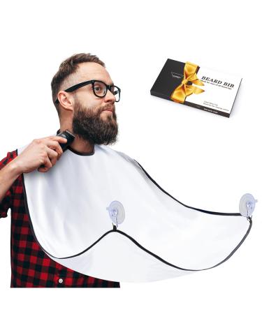 Beard Bib, Beard Catcher, Men's Non-Stick Material Beard Apron, for Styling and Trimming, One Size Fits Everyone (White)