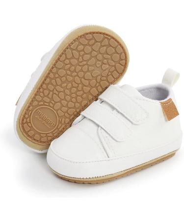 Baby Toddler PU Leather Sneakers | Anti-Slip First Walking Shoes for 0-18 Months | White | Includes Sock | 6-12 Months - Buy Online on GoSupps.com