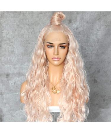 SAPPHIREWIGS Long Rose Gold Blonde Color Natural Curly Daily Makeup Heat Resistant Synthetic Lace Front Wedding Wedding Party Wigs 24inch