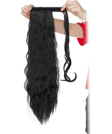 20 Inch Dark Black Corn Wave Ponytail Clip in Hair Extension for Women - Real Long Wavy Wrap Around Hairpiece - Buy Online on GoSupps.com