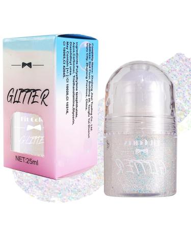 Eryndis Glitter Gel Body Roll-On Roll-on Body Glitter Gel Sparkling Holographic Face Glitter Luminous Makeup for Festivals Mermaid Sequins Shimmer for Rave Parties (#2 White)