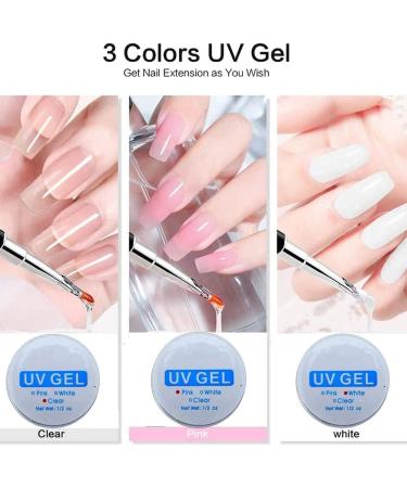 Warm Girl Nail Extension Gel Nail Kit Nail Strengthen 36W UV/LED Nail Lamp Nail Art Manicure Set with 12 Colors Nail Glitter Powders Nail Tips for Nails (Clear White Pink) 259 - Buy Online on GoSupps.com