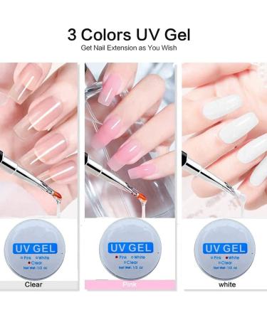 Nail Extension Gel Set - 3 Colors UV Poly-Nails Strengthening Gel 48 Pieces with Glitter Powder & Tips - Perfect for DIY Manicure - Buy Online on GoSupps.com
