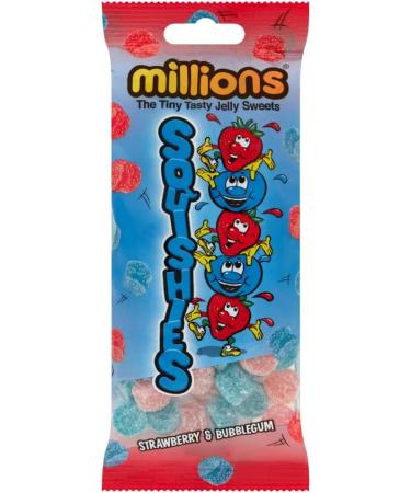 "Millions Squishies - Strawberry & Bubblegum Flavored Jelly Sweets Fun & Tasty Snack for Kids & Adults 150g Bag (6) - Buy Online on GoSupps.com