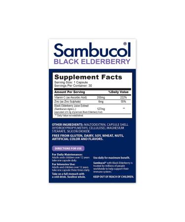 Buy Sambucol Black Elderberry Capsules - Immune Support with Vitamin C & Zinc | 30 Capsules - Buy Online on GoSupps.com