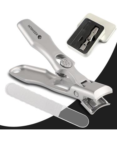 KEENSUN Nail Clippers 16mm Wide Jaw Opening Ultra Sharp Nail Clippers for Cutting Thick Nails Extra Large Toenail & Fingernails Clippers with Safety Lock and Nail File for eniors Men Adult (Silver) Modern