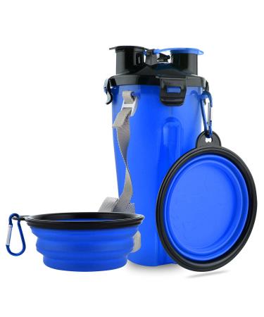 Moacc 800ml Portable water bottle and feed bottle 2-in-1 drinking bottle with 2 folding bowls for dogs dog bowl foldable water bowl for camping walking hiking and training (blue) - Buy Online on GoSupps.com