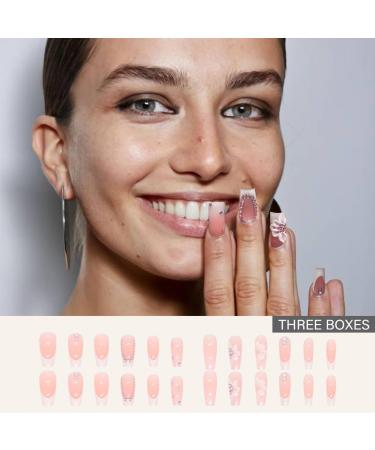 AJTUTUS False s Flower Full Cover Tips French White Tip Stick On Rhinestones Press On for Women - Buy Online on GoSupps.com