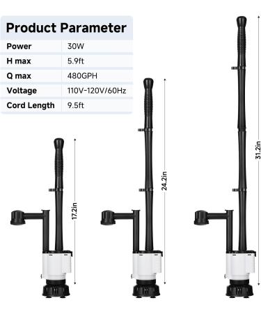AQQA Fish Tank Cleaner 8-in-1 Electric Aquarium Gravel Vacuum Clean Sewage+Wash Gravel Sand+Suction Stool+Filter+Water Changer+Water+Water Circulation+Dissolved Oxygen for Turtle Fish Tank 30W/480GPH - Buy Online on GoSupps.com