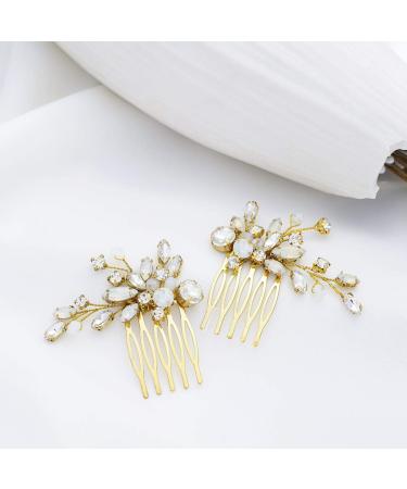 Yean Crystal Bridal Hair Comb Opal Rhinestone Wedding Hair Accessories (2 Pcs) - Gold - Buy Online on GoSupps.com