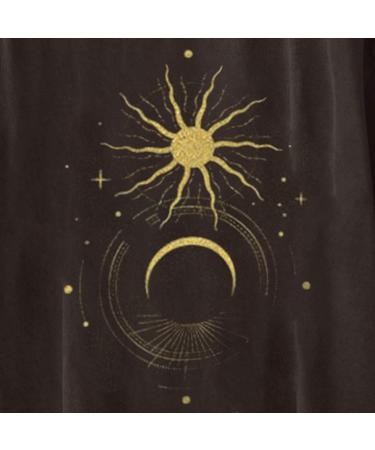 Sun and Moon Print Vintage Graphic Tee | Plus Size Short Sleeve Shirt | Western Streetwear Top for Women - Dark Gray XXL - Buy Online on GoSupps.com