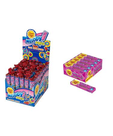 Chupa Chups Melody Pops Strawberry & Big Babol Tutti Frutti Bubble Gum counter display contains 20 rods chewing gum with fruit taste for large chewing gum bladder 20 x 27.6g bundle with Big Babol