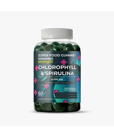 Strengthi Superfood Chlorophyll and Spirulina Chewable Gummies (60 Pieces) 2-Month Supply Best superfood and Body Deodorant Daily Detox Energy Booster, Digestion and Immune System Support