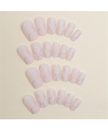 Sparkling Lines Fake Nail Short Square Press on Nails French Tips Nail Art Decoration for Women and Girls Manicure 24pc - Buy Online on GoSupps.com