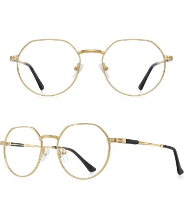 Classic Round Polygon Reading Glasses - Light Blocking Computer Readers for Men & Women | Gold Metal Frame - Buy Online on GoSupps.com