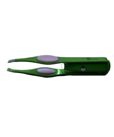 Green eyelash tweezers with light and pad