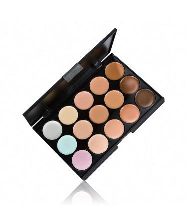 15 Colors Concealer Palette for Facial Camouflage & Contouring + Sponge Puff & Oval Brush - Makeup Cream - Buy Online on GoSupps.com