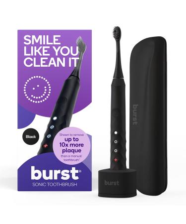 Burst Electric Toothbrush for Adults + Travel Case - Charcoal Black Soft Bristle Toothbrush for Deep Clean, Stain & Plaque Removal  1 Month Rechargeable Battery - 3 Sonic Toothbrush Modes - Black Black With Travel Case
